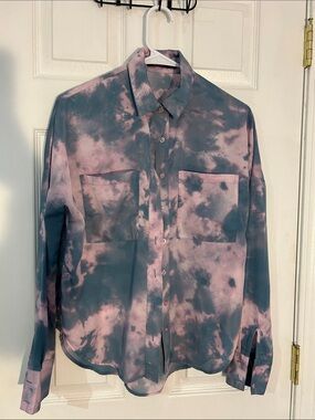 Nasty Gal Pastel Pink and Teal Tie-Dye Button-Up- size 0